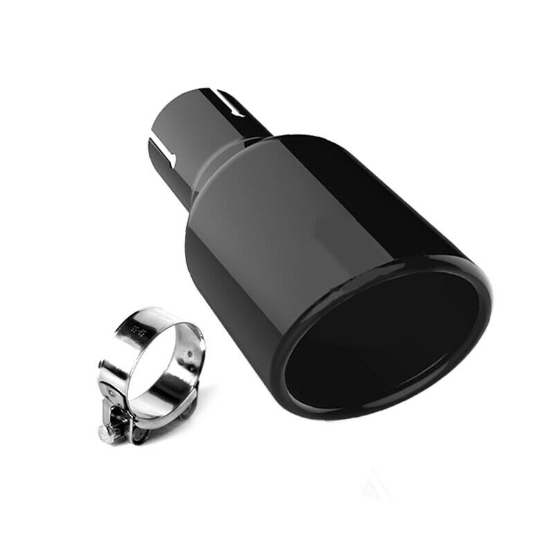 1PCS Stainless Black Car SUV Exhaust Tip Round Muffler Pipe w/ 60-63mm Clamp on
