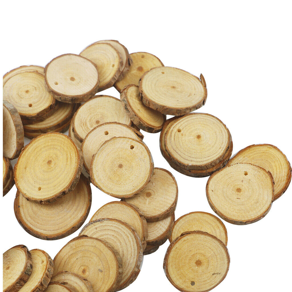 50x Natural Unpainted Wooden Pieces Slices Circles Wedding