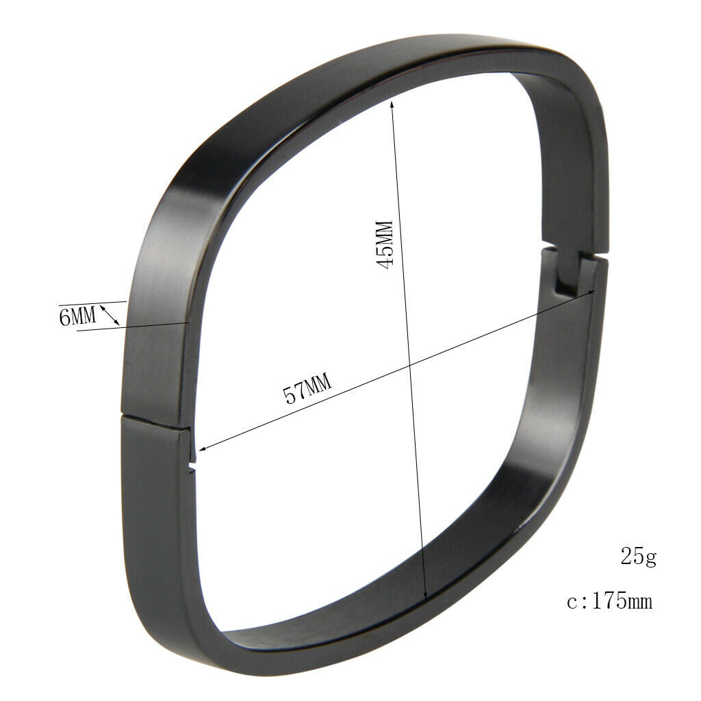 Stainless Steel Couples Bracelet Cuff Bangle Square Wristband Black 6mm