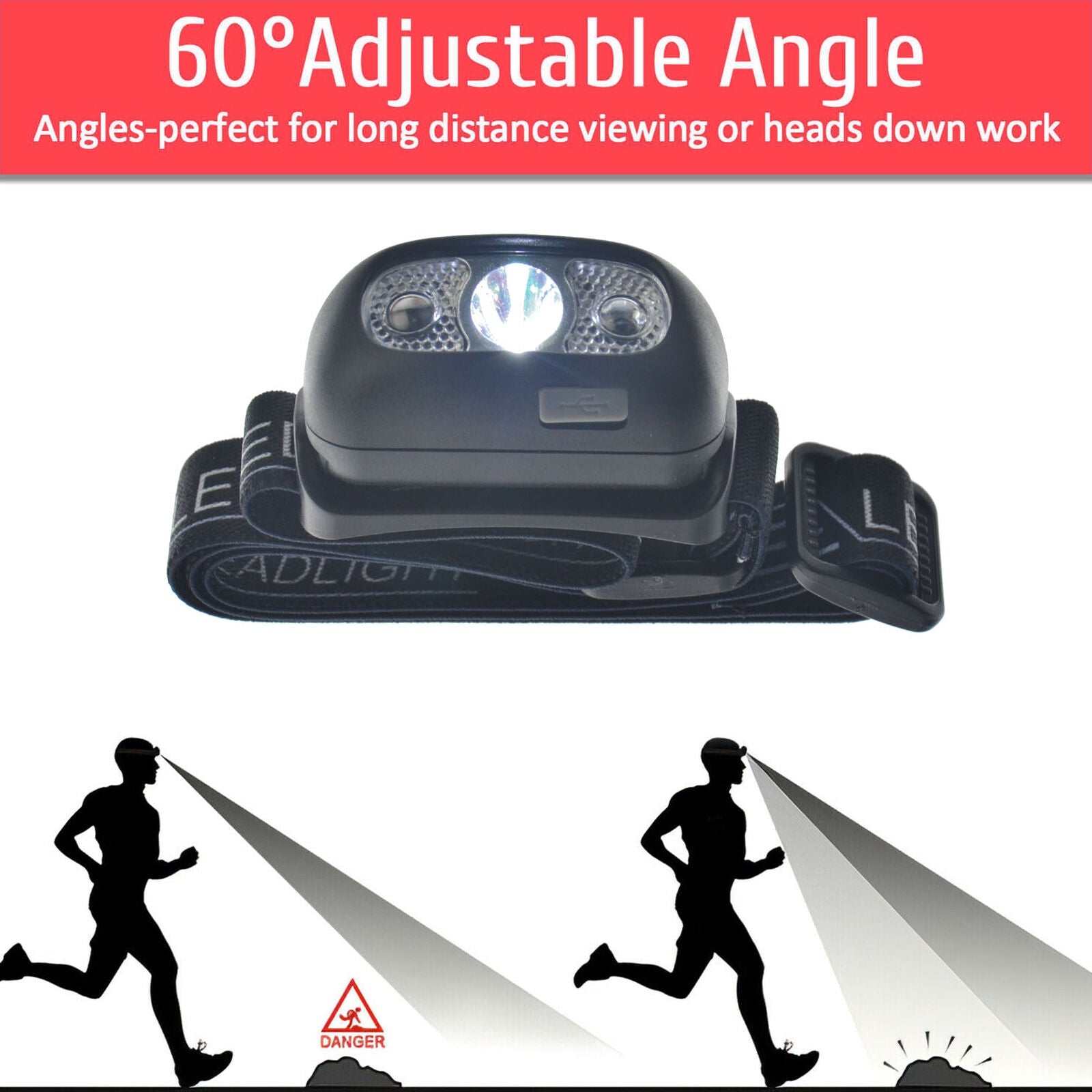 Portable Waterproof USB Rechargeable LED Headlamp Headlight HeadLamp Flashlight
