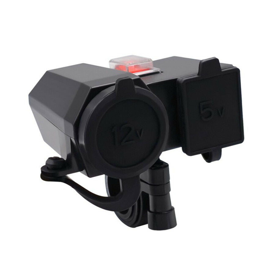 12-24V Motorcycle/Scooter/ATV Dual USB Power Port Charger Blue LED + Voltmeter