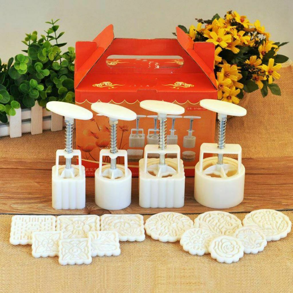 4x Hand Pressure Mooncake Baking Mould Pastry Mold Chinese Traditional