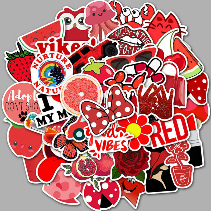 50Pcs Cartoon Red Girls Stickers DIY Suitcase Laptop Guitar Bicycle Car Dec _DD