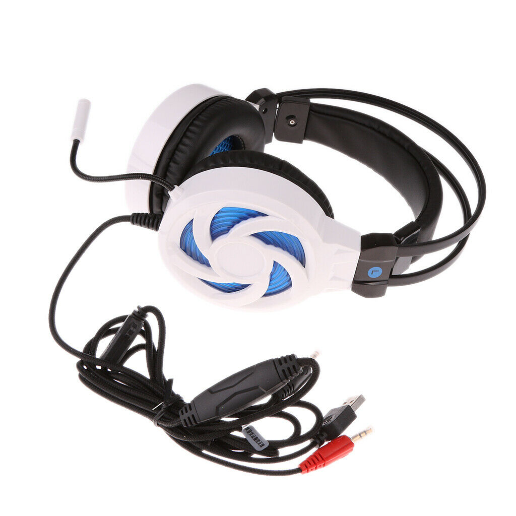 LED Light Gaming Headset Headband Headphone USB 3.5mm Mic LED for PC  White