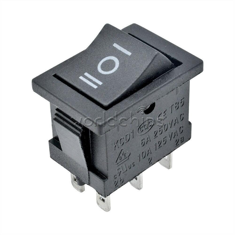 2PCS AC ON-OFF-ON Switch 6-Pin DPDT 3-Position Snap Boat Rocker 6A/250V 10A/125V