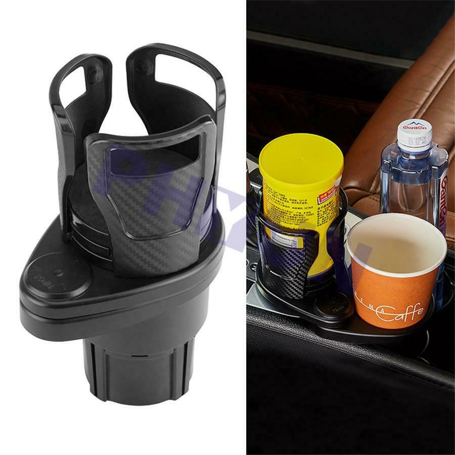 Adjustable Dual Car Center Console Cup Holder Bottle Drink Carbon Fiber Look 1x