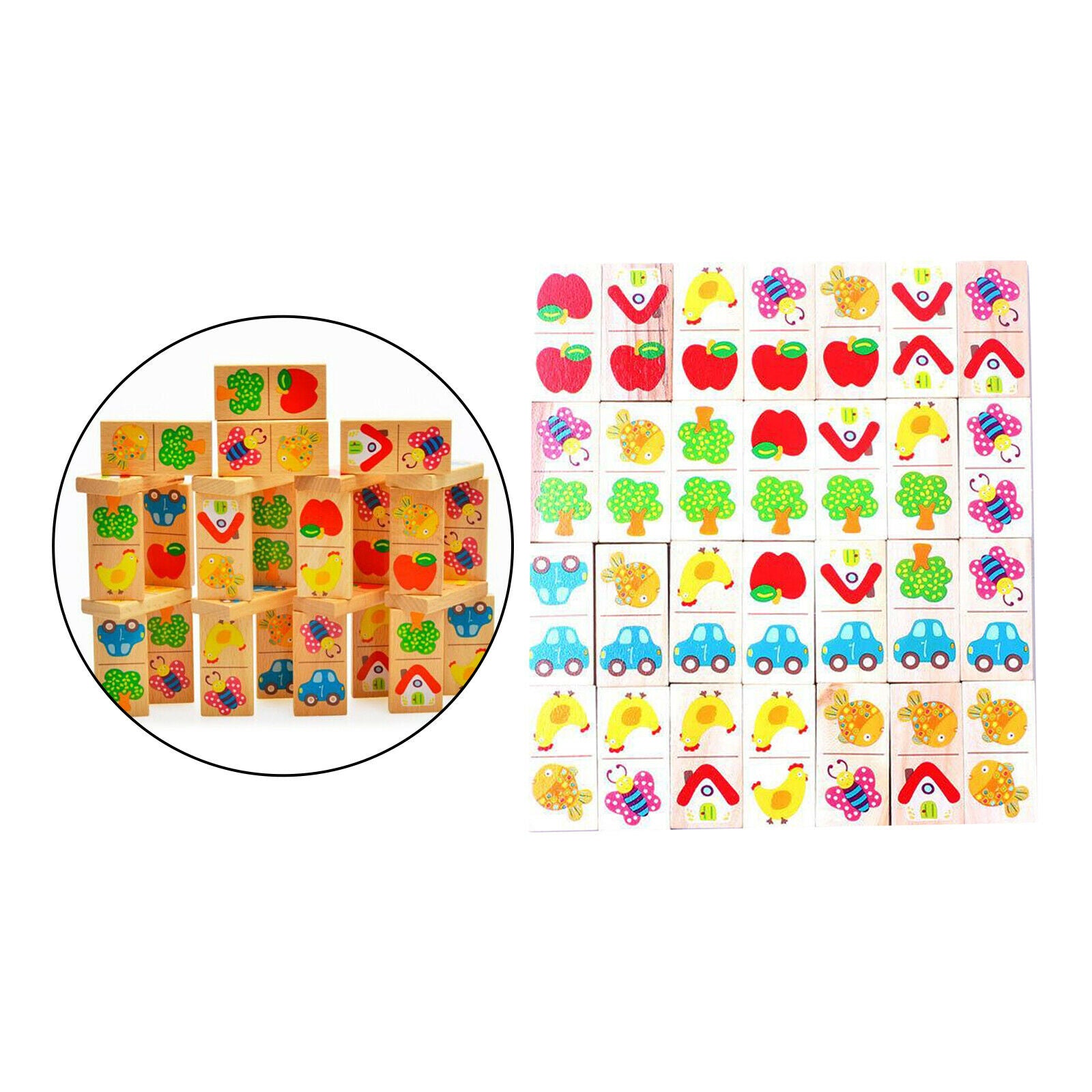 28PCS Colorful Wood Domino Cognition Learning Dominoes Toys Building Blocks