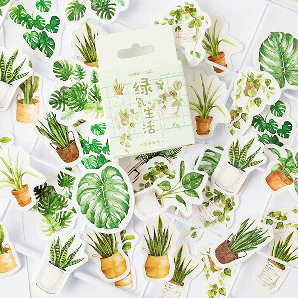 45pcs green leaves tree life plants DIY Diary Craft Stickers Scrapbooking.l8