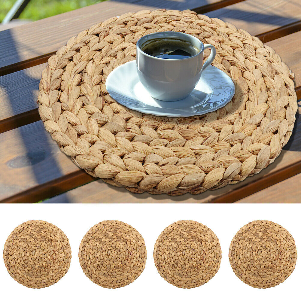 Round Woven Placemats for Table Straw Braided Placemat Heat Resistant Non-Slip