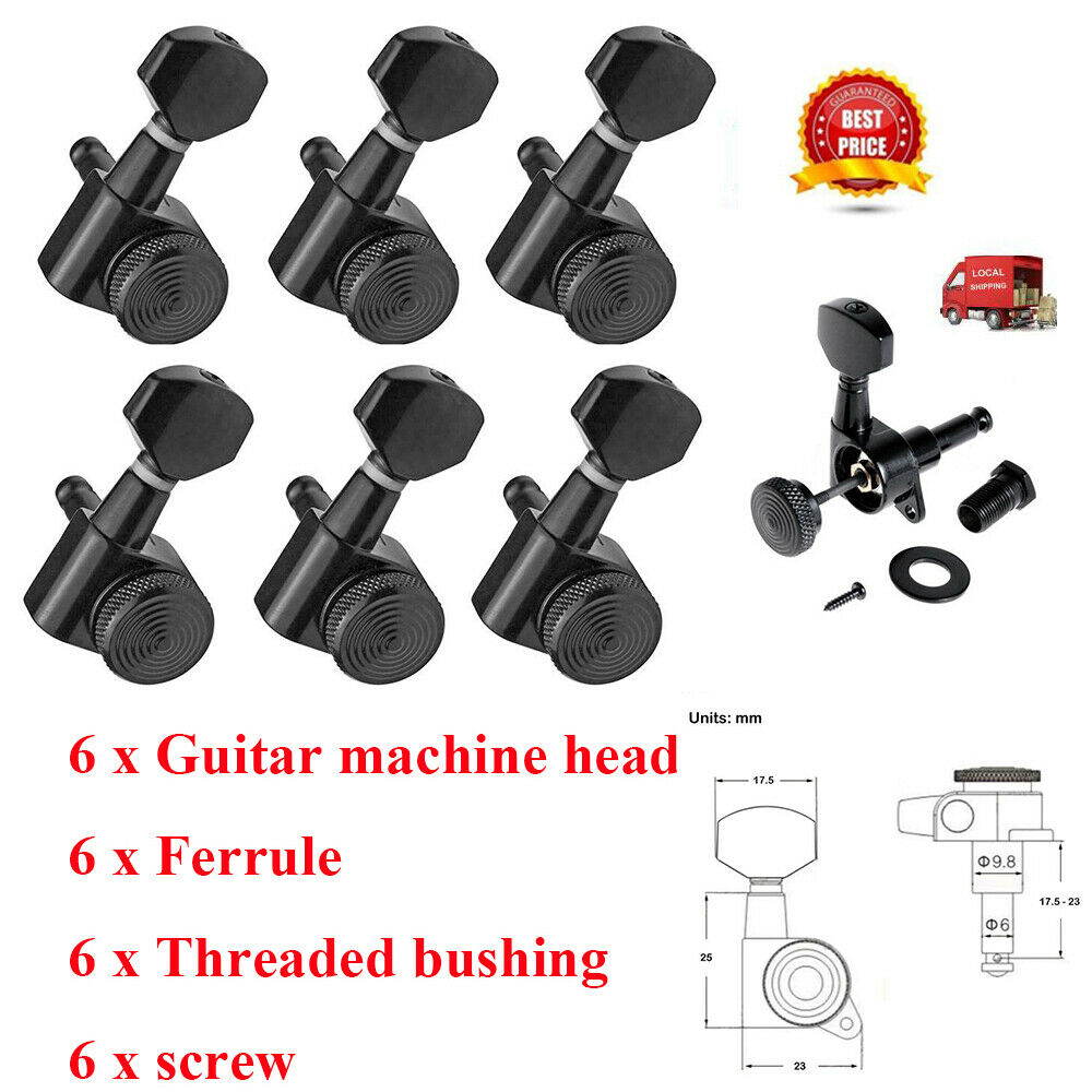 Guitar String Peg Locking Tuners Tuning Pegs Machine Heads Black 6R Inline Kits