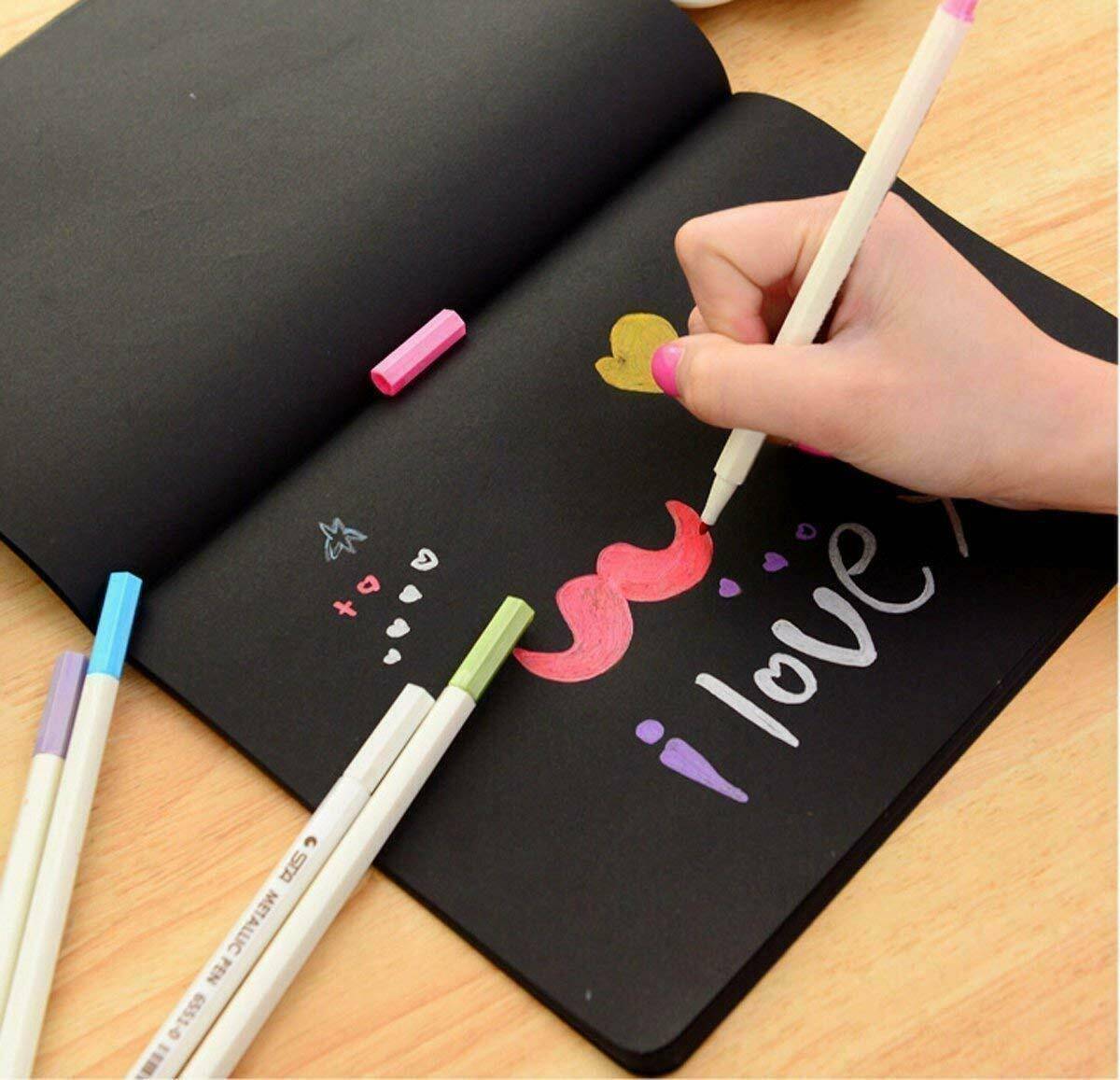 10 Colors Metallic Paint Markers Glitter Paint Pen Calligraphy Brush Pens Set