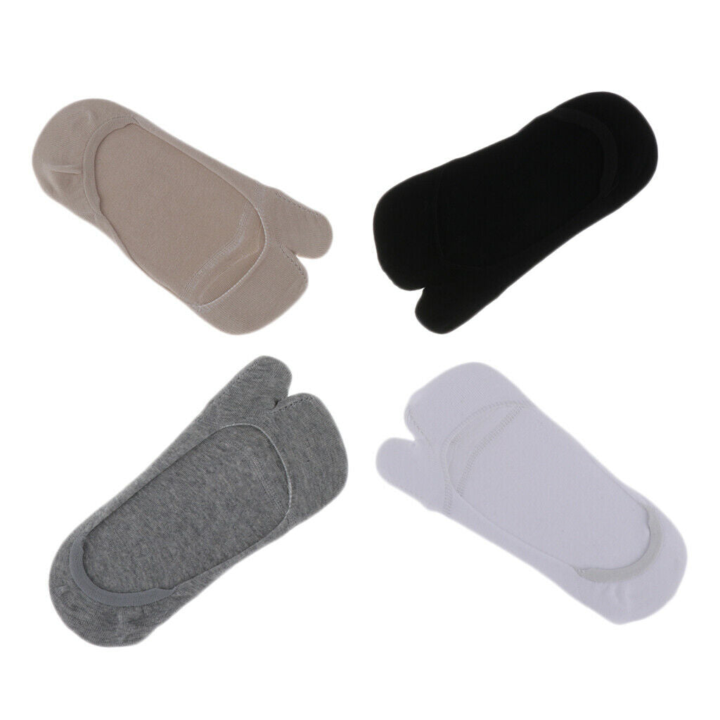 4 Pairs Two Toe Socks Tabi Socks Casual Non Slip Low Cut Ankle Boat Socks
