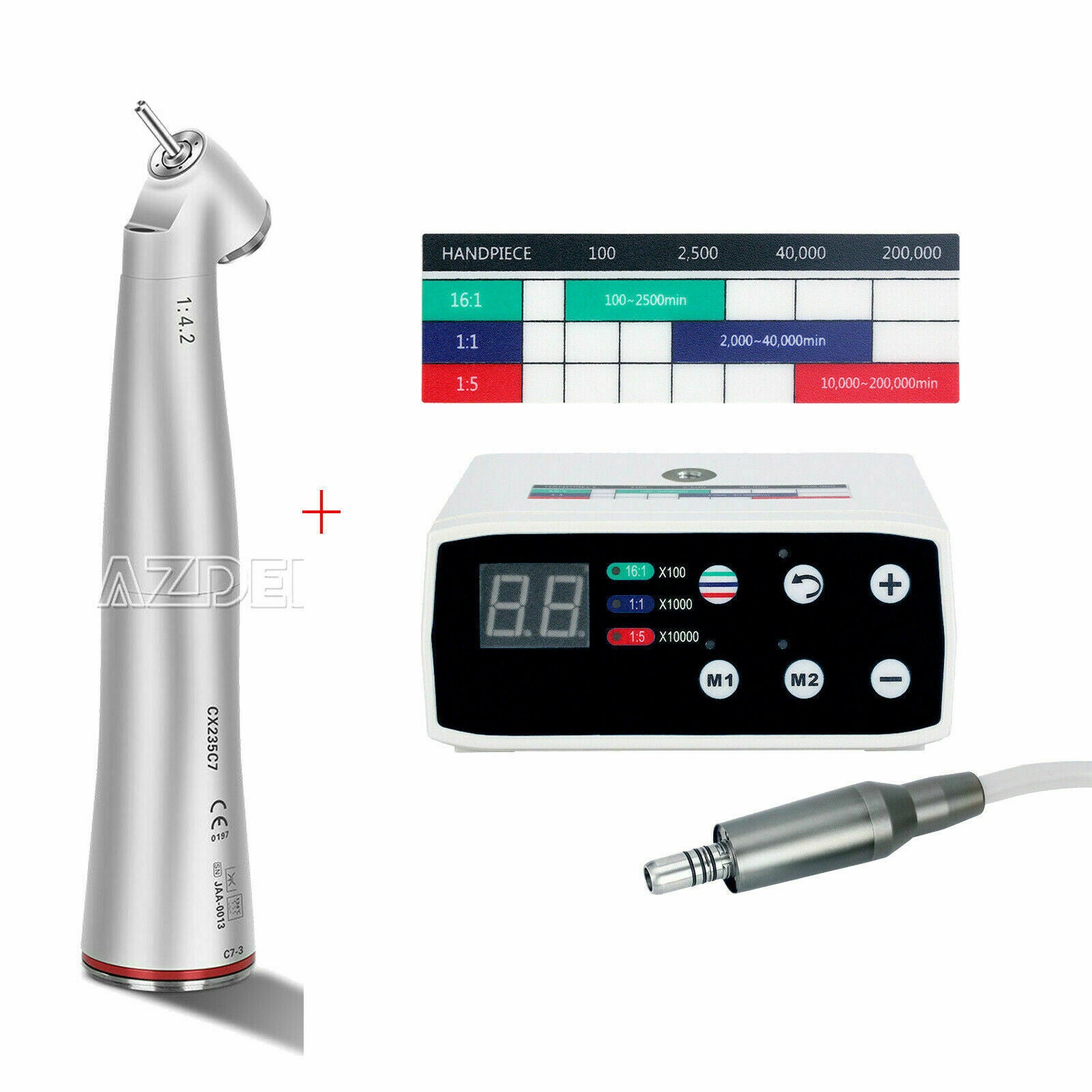 Dental Electric 45°Fiber Optic 1:4.2 Contra Angle + LED Brushless Micro Motor