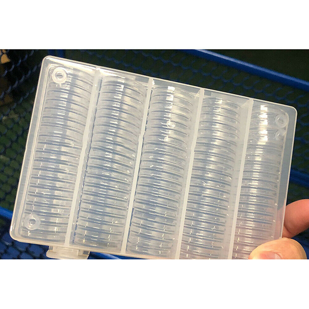 100Pcs 22.25mm Clear Coin Capsule Organizer Collection Holder Case + Storage Box
