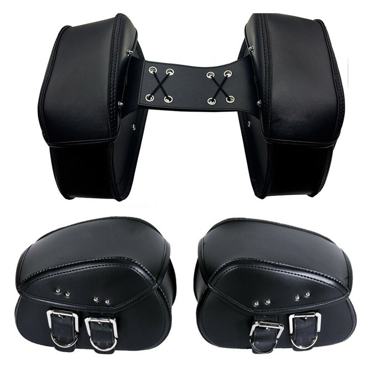 Mini Motorcycle PU Leather Side Saddle Luggage Bags Black metal buckle Pair