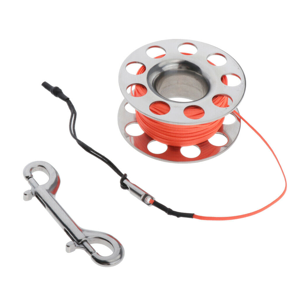Stainless Steel Scuba Dive Reel with 18m Line Double Ended Bolt Snap Orange