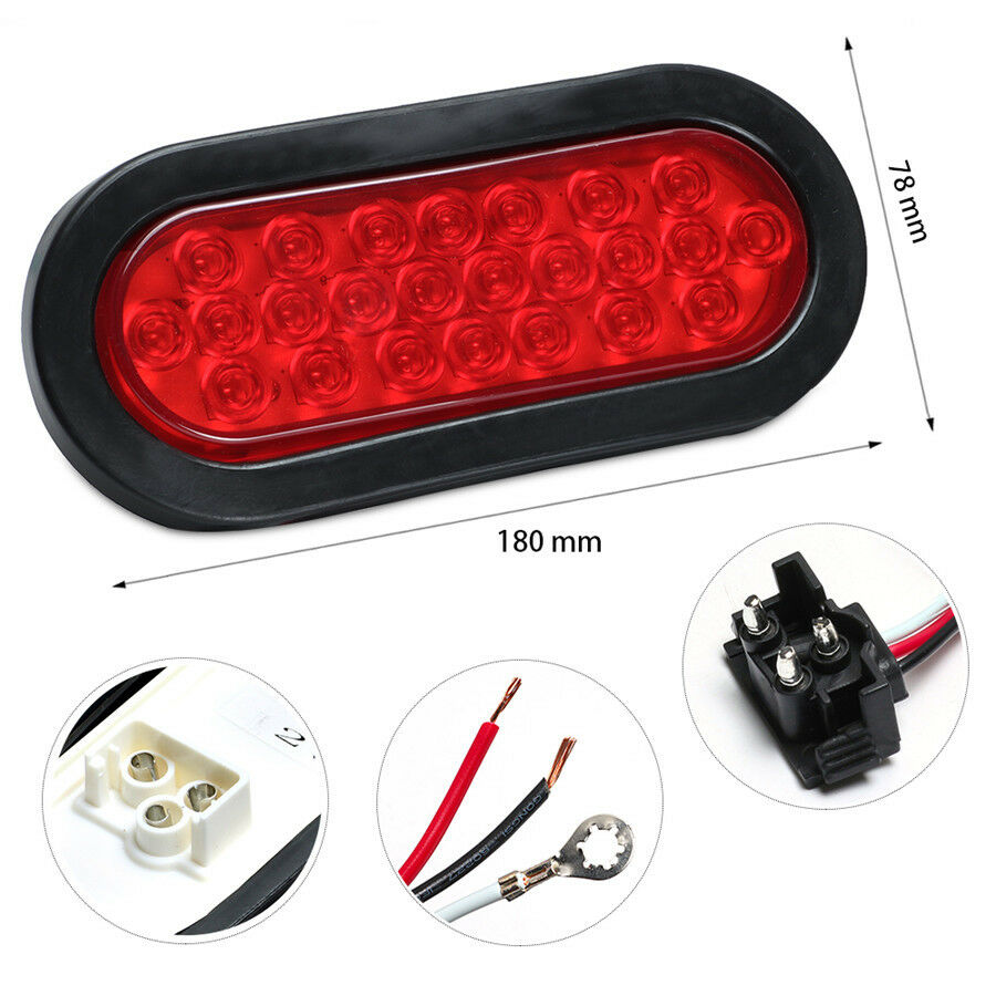 1 Pair 6" Truck Trailer Brake Light Turn Signal Sealed Marker LED Light Red Lens