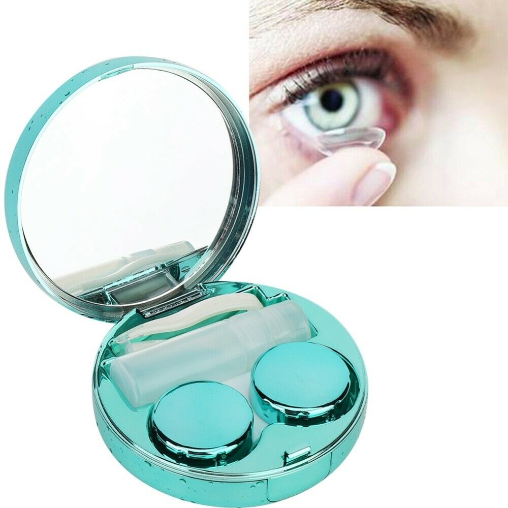 Portable Round Reflective Contact Lenses Storage Box Case Container Holder NEW