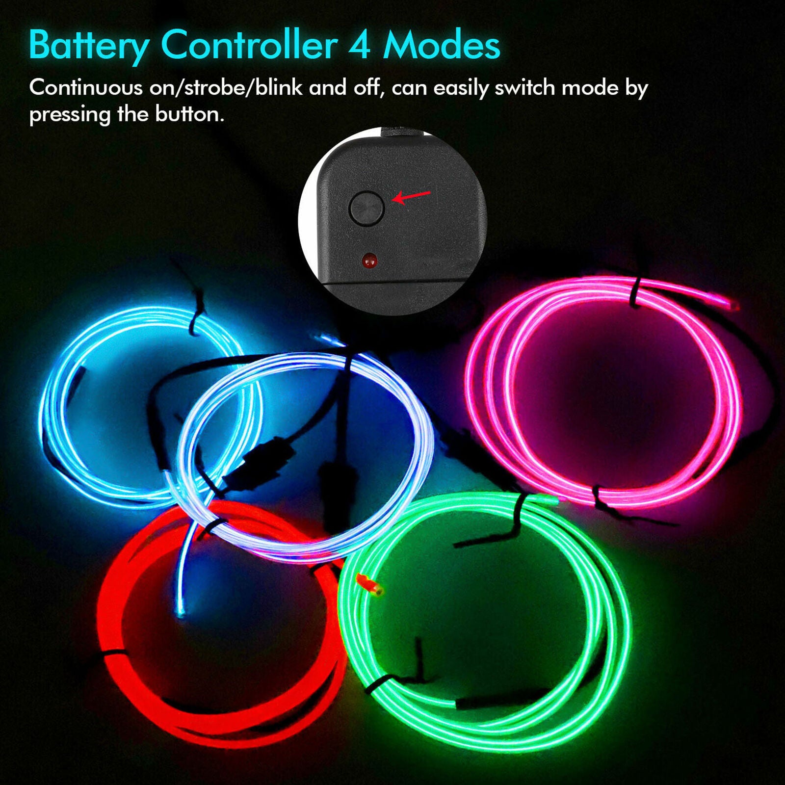 LED Atmosphere Glow EL Wire Neon String Strip Lights Rope Tube Lamp + Controller