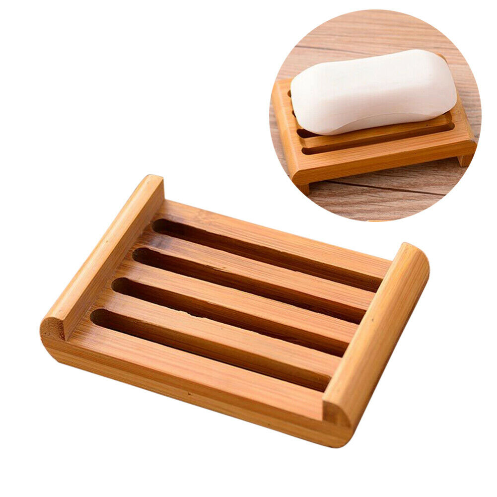 1x Soap Dish Rack Tray Hemu Wood Bamboo Groovy Soap Holder Plate Bath Kitchen