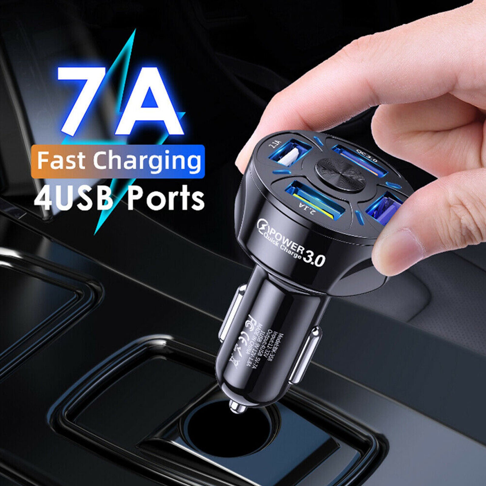4-Port USB Car Charger Adapter LED Display QC3.0 Fast Good Adapter Charging