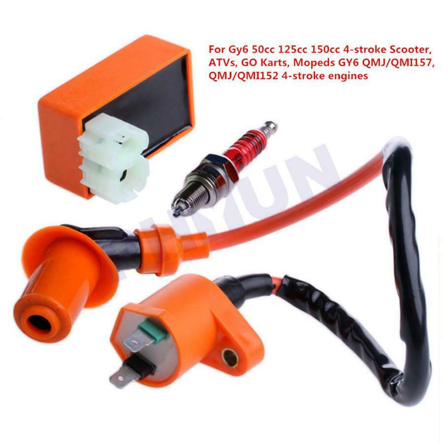 US Racing CDI Box 6Pin+ Ignition Coil +Spark Plug for GY6 50-150cc Moped Scooter