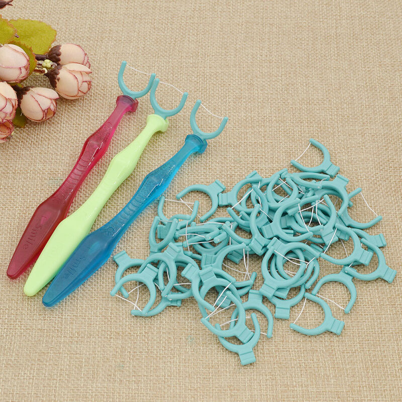 1 Set Disposable Dental Floss Heads With Handle Holder Tooth Oral Care Tools New