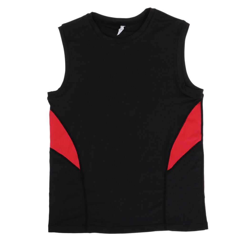 Quick Dry Gym Sleeveess Compression Shirt Sports Top T-shirt Black Red L