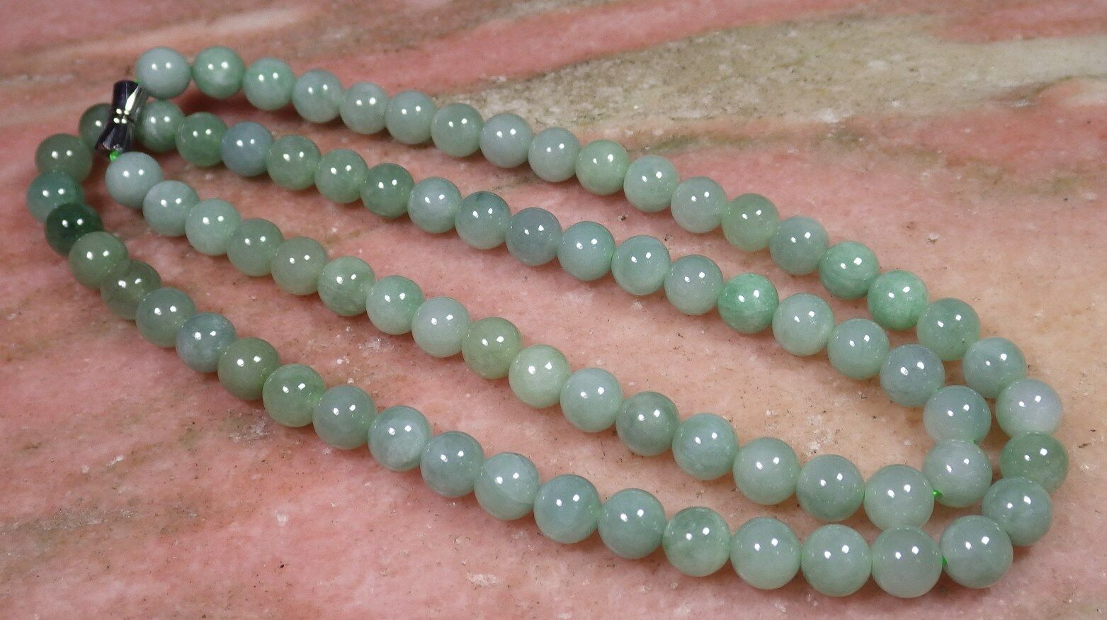 1 Pcs Bean green 100% A JADE JADEITE Bead Beads Necklace 20 inches 8mm