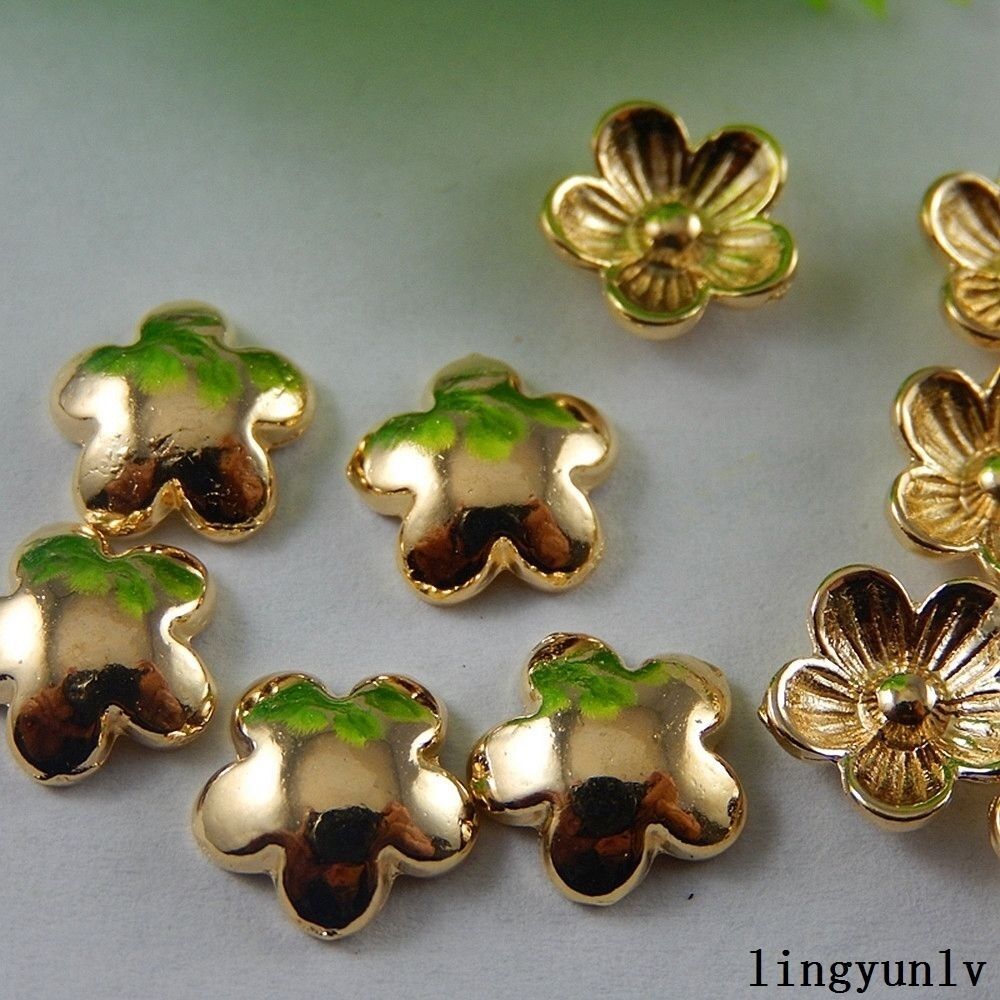 40 pcs Golden Alloy Five Petals Flower Embellishment Jewelry Art Craft 9x9x2mm