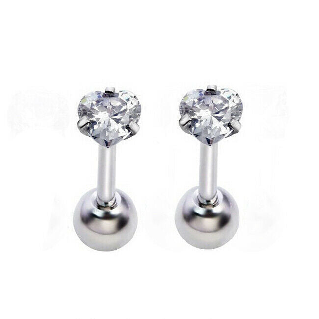 2pcs 16G Heart Crystal Ball Tragus Lip