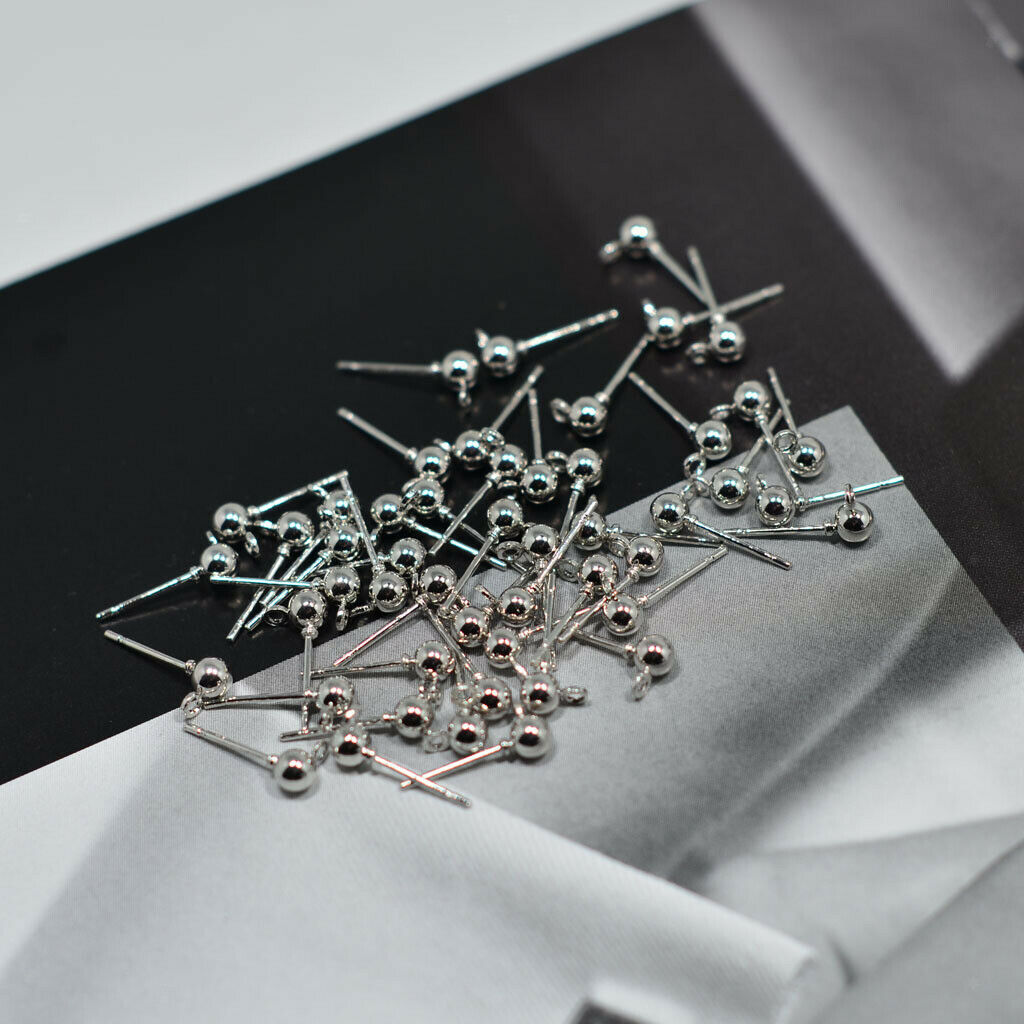 Prettyia 100pcs Copper-plated Ball Loop Earring Ear Post Stud Accessories