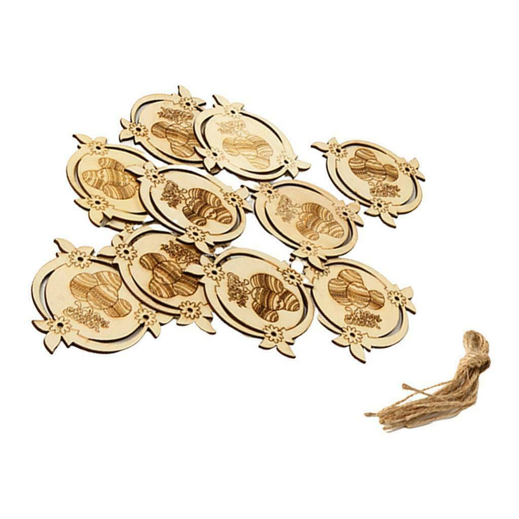 10x Easter Hanging Pendant Ornament Wood Chip w/ Rope Party Decor 5,Wood