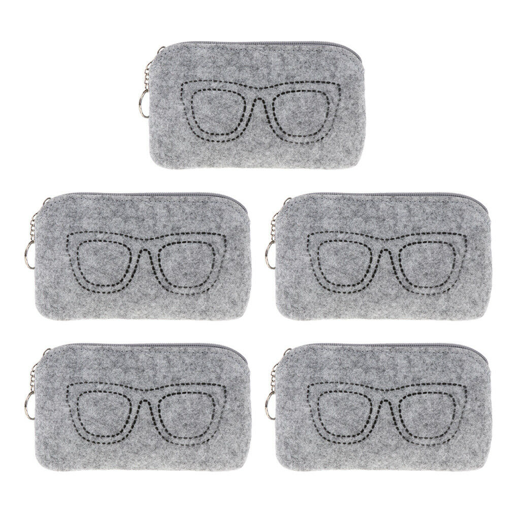 5 Pieces Felt Eyewear Eyeglass Case Sunglasses Pouch Storage Bag Light Grey