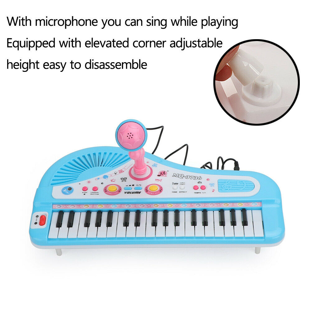 37 Keys Electronic Keyboard Music Kid Electric Piano + Mic & Adapter Blue CA
