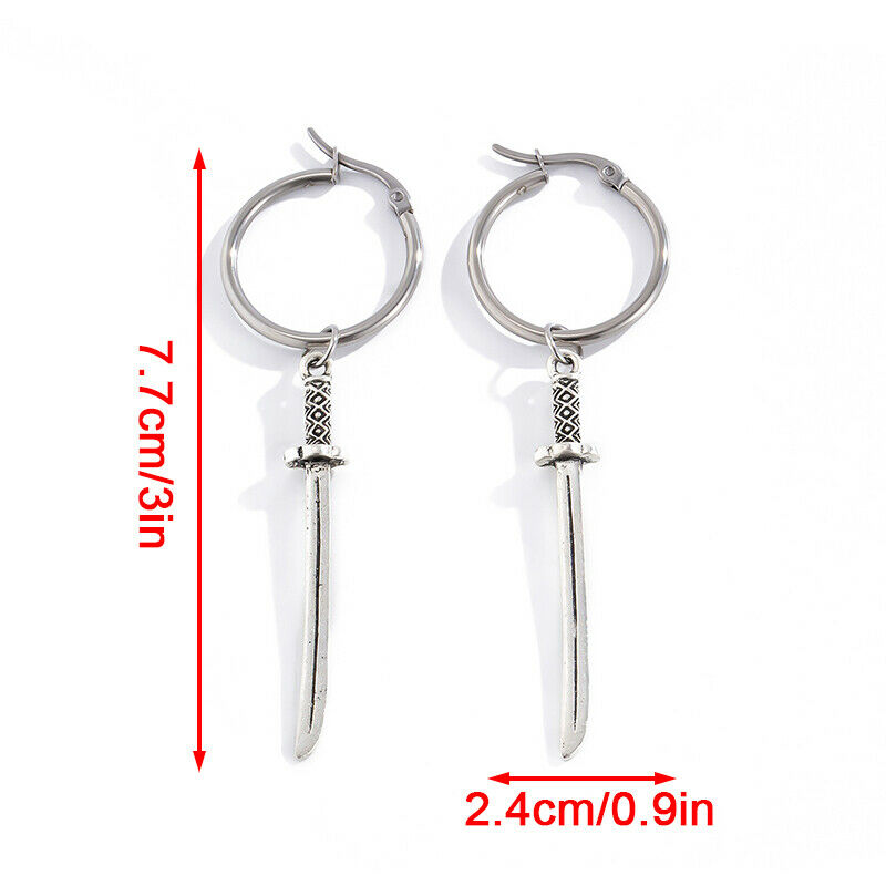 Fashion Sword Shape Pendant Tassel Drop Dangle Earrings Stud Women Men Je.l8