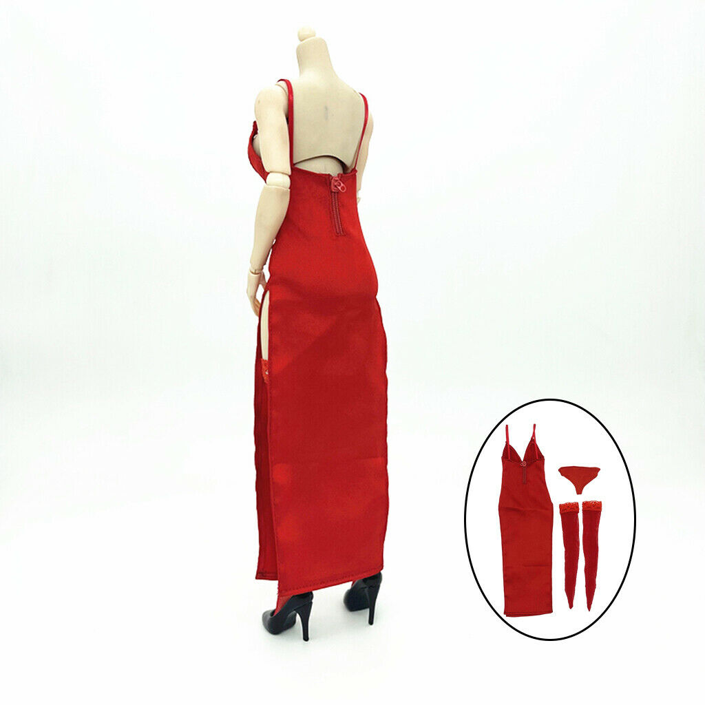 1/6 Womens Handmade Red Dress & Stocking for Action Figures Body Clothes
