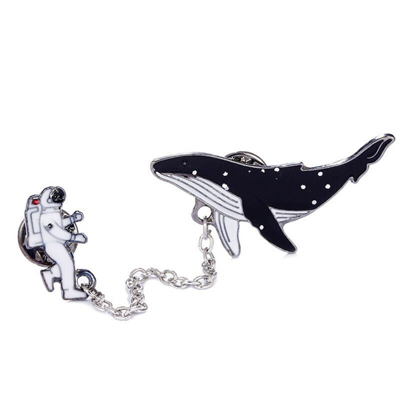 Enamel Collar Space Astronaut Pin Brooch Whales Cartoon Badge Booch JC.l8