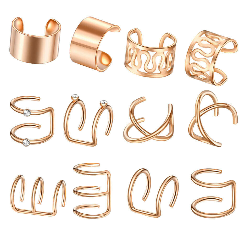 24x Stainless Steel Ear Cuff Non-Piercing Jewelry Earrings Hoop Unisex