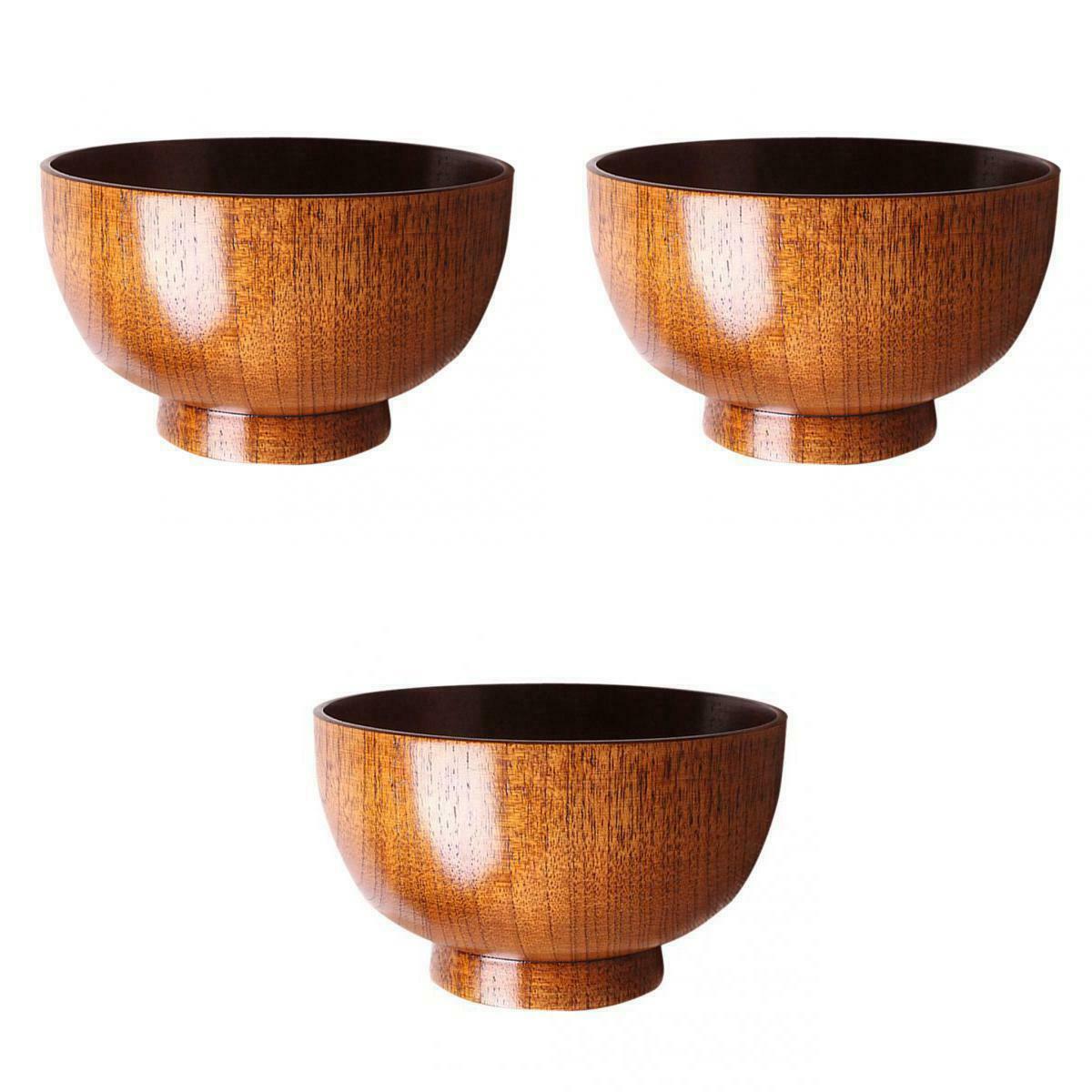 3 pieces Japanese Style Kitchen Wooden Rice Soup Fruit Bowls Set for Kid