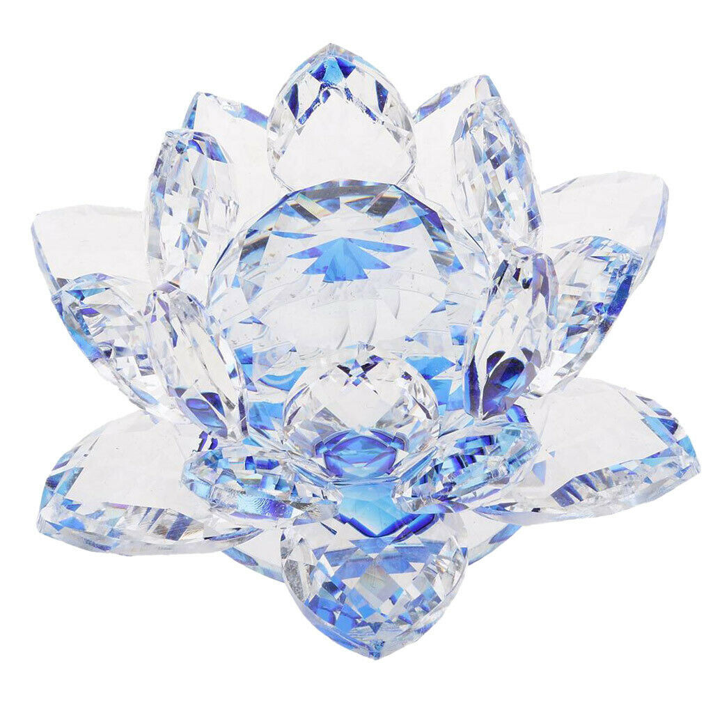 2pcs Crystal Lotus Flowers Crafts Buddhist Feng Shui Ornaments Red & Blue
