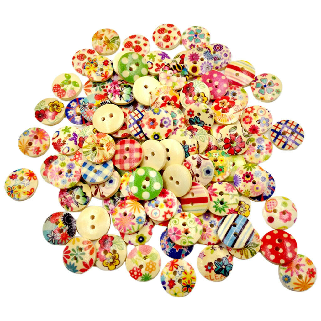 100x Round Wood Buttons Decorative for Sewing DIY Scrapbook Cardmaking 15mm