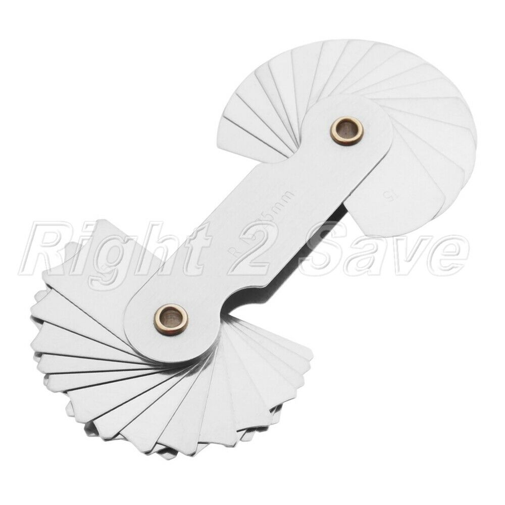 Stainless Steel R15-25mm Radius Gauge Measure Measuring Tool 32 Blades Folding