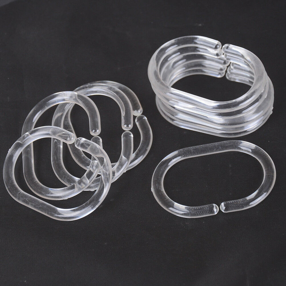 12pcs Plastic Clear C Type Bathroom Shower Curtain Liner Hook Hooks Rings.l8