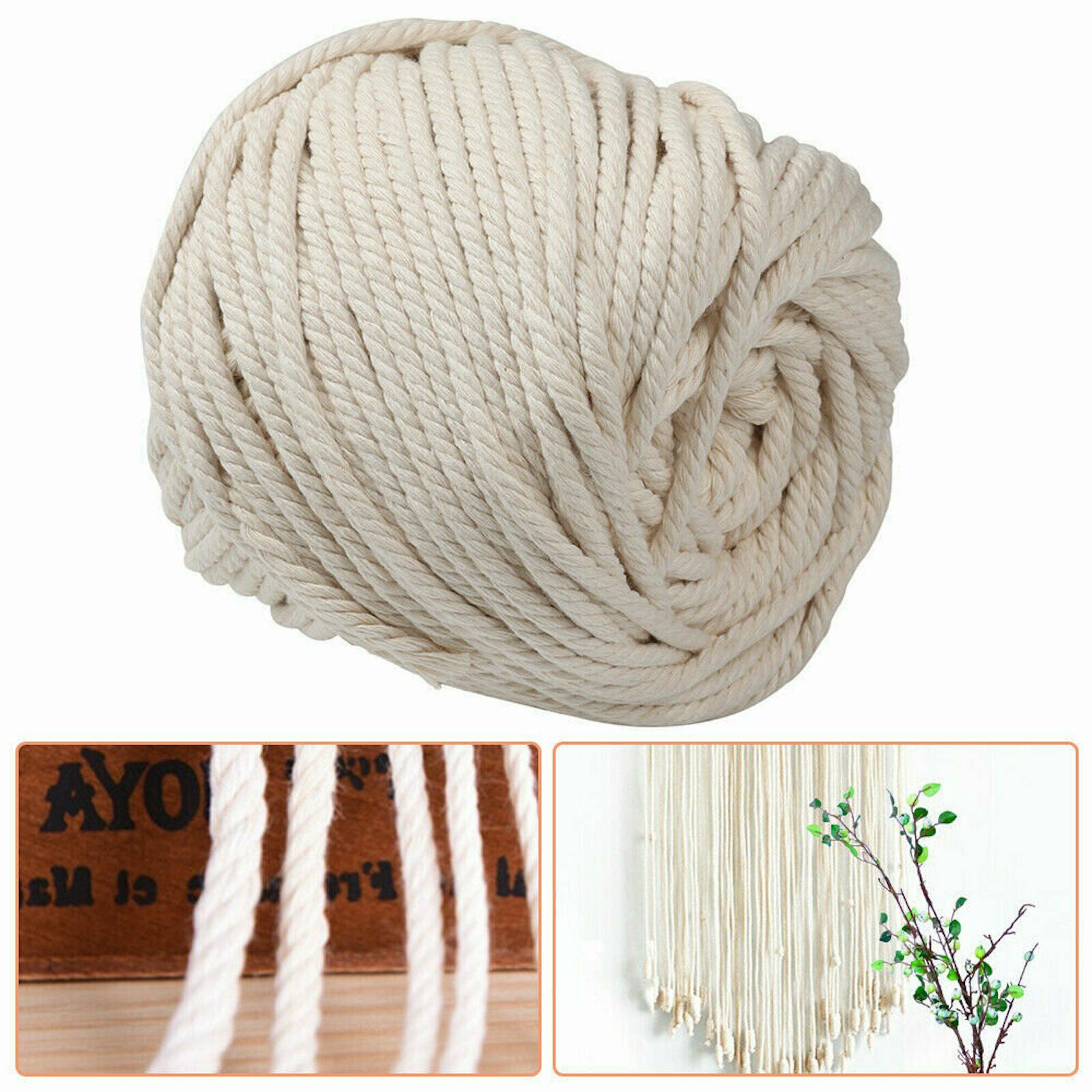 65m 5mm Natural Beige Cotton Macrame Twisted Artisan String Thread Cord Rope