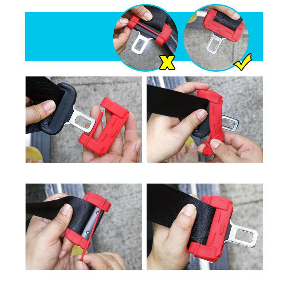 1pc Universal Car Auto Seat Belt Buckle Silicone Cover Clip Anti-Scratch Red