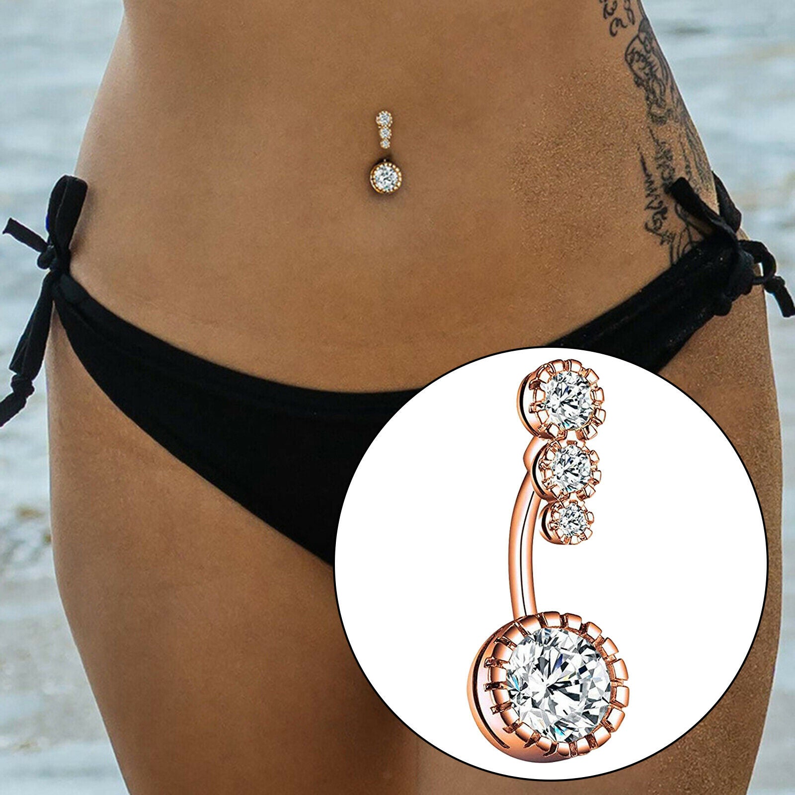 Womens Belly Button Rings Crystal Stainless Steel Rose Navel Ring Bars Body