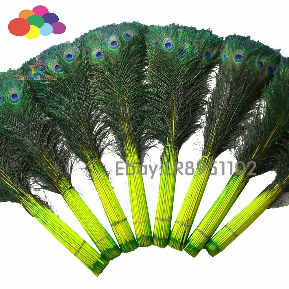 100 Pcs/Lot Fluorescence Real Peacock Feathers for Crafts 70-80cm  Dress DIY