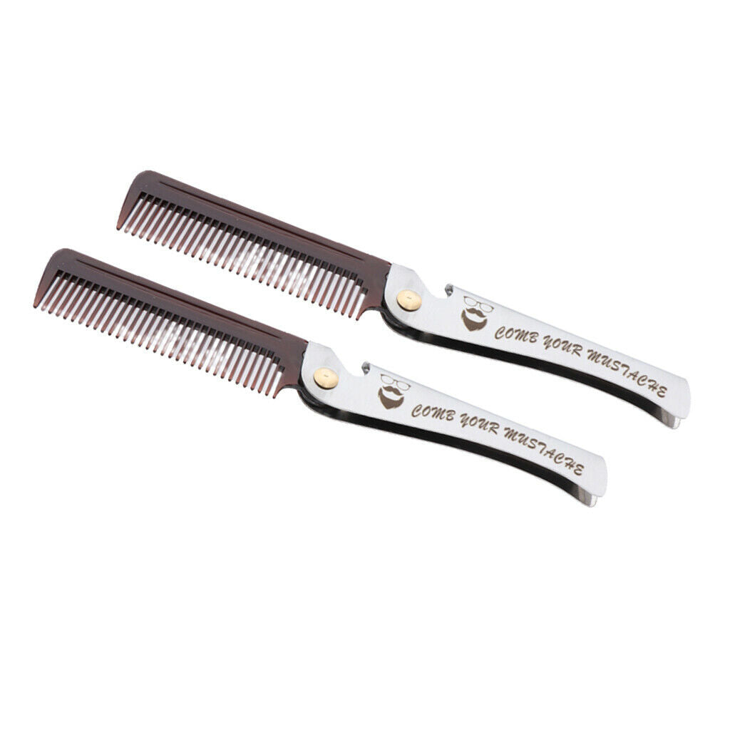 2pcs Pocket Stainless Steel Folding Beard Grooming Hair Styling Comb Brown