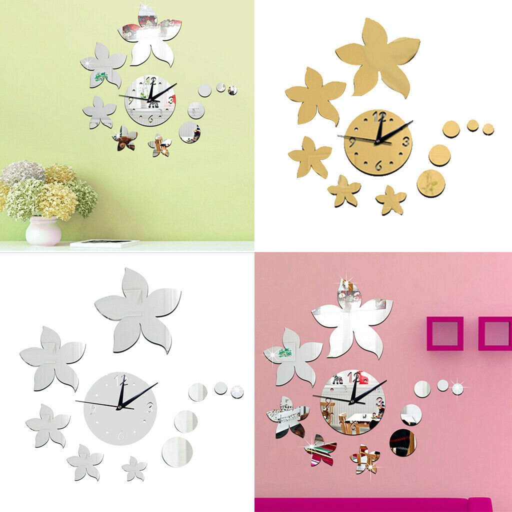 Fashion DIY Mirror Wall Creative Decoration Clock Bauhinia Flowers Golden